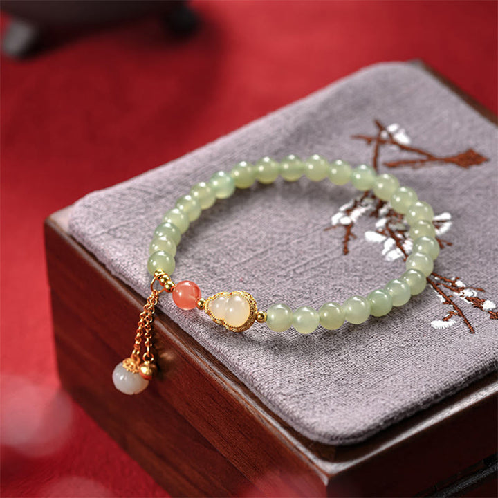 Bransoletka ze srebra próby 925 Hetian Jade Gourd Lotus Abundance Luck