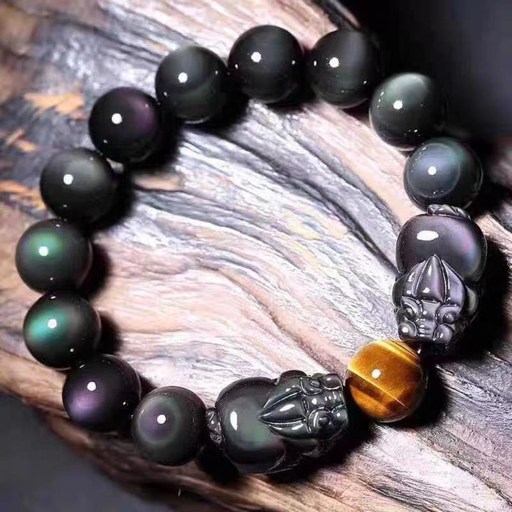Buddha Stones FengShui PiXiu Tęczowa Obsydianowa Bransoletka Lecznicza