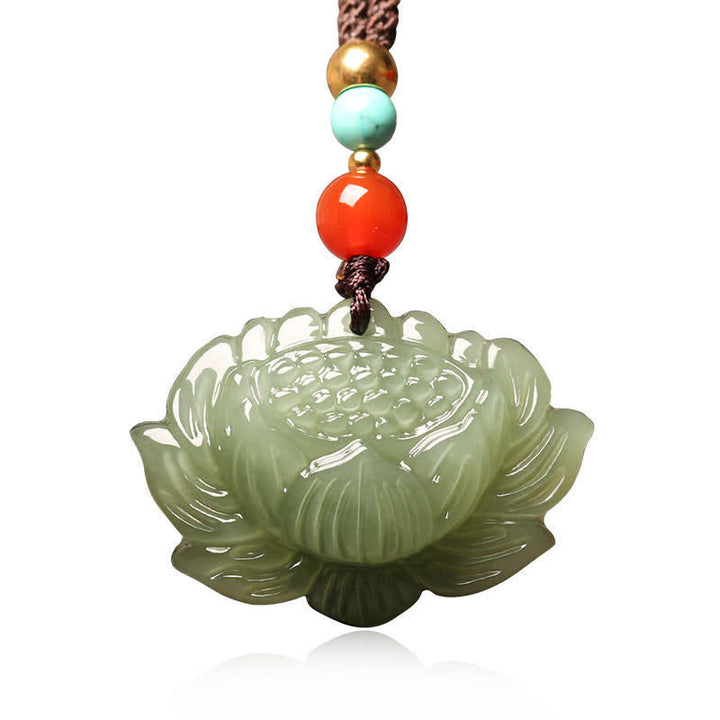 Buddha Stones Naszyjnik Hetian Cyan Jade Kwiat Lotosu Naszyjnik Sukcesu - image 5