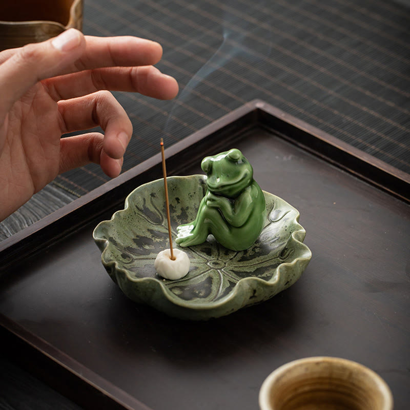 Buddha Stones Liść Medytacja Żaba Wzór Uzdrawiający Ceramiczny Kadzielnica Dekoracja
