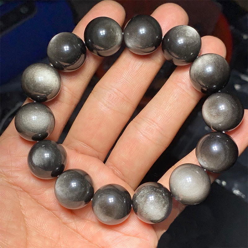 Bransoletka ochronna z naturalnego obsydianu i Buddha Stones w kolorze srebra