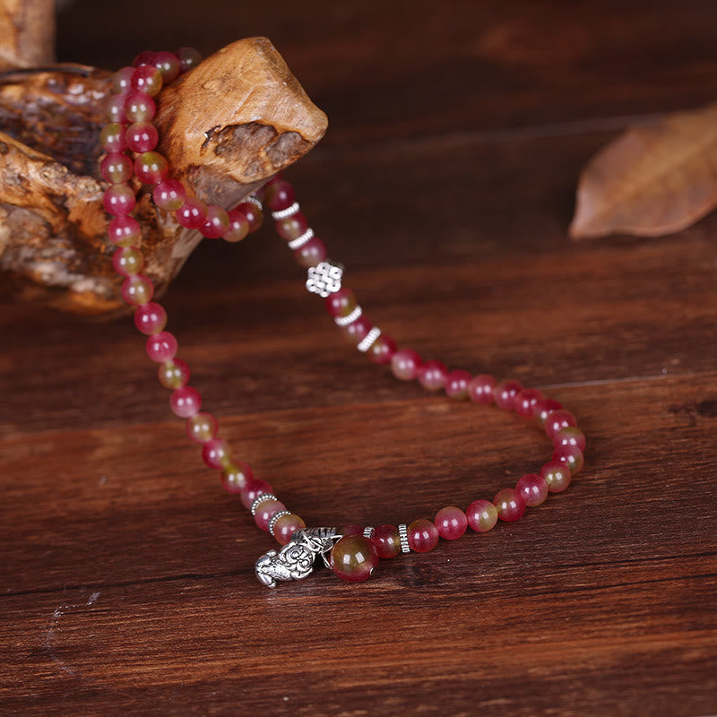 Buddha Stones Naturalny Arbuz Turmalin PiXiu Elephant Positive Triple Wrap Bransoletka