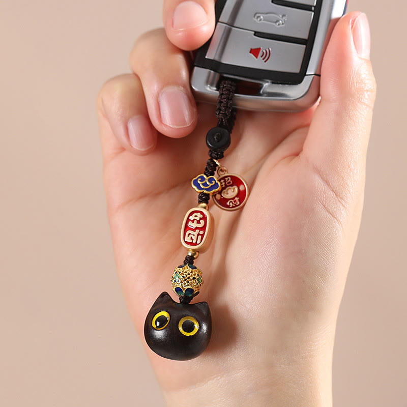 Buddha Stones Drewno Hebanowe Szczęśliwy Kot Pomyślny Chmura Pokój Brelok Telefon Wiszący Dekoracja - image 5
