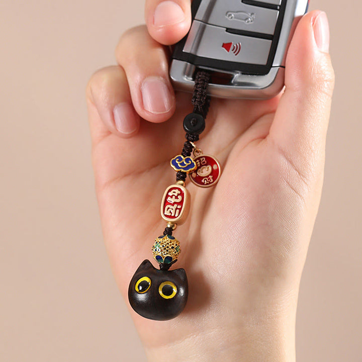 Buddha Stones Drewno Hebanowe Szczęśliwy Kot Pomyślny Chmura Pokój Brelok Telefon Wiszący Dekoracja - image 5