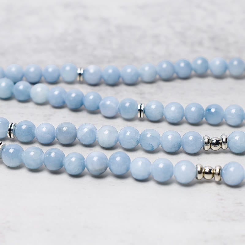 Buddha Stones 108 Mala Koraliki Akwamaryn Uzdrawiająca Bransoletka