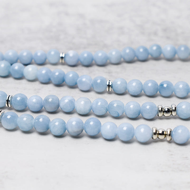 Buddha Stones 108 Mala Koraliki Akwamaryn Uzdrawiająca Bransoletka