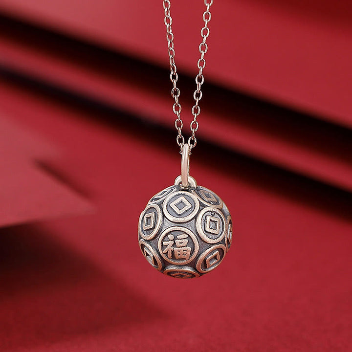 Buddha Stones 990 Srebro Sterlingowe Fu Charakter Miedziana Moneta Szczęście Fortuna Naszyjnik Łańcuch Wisiorek