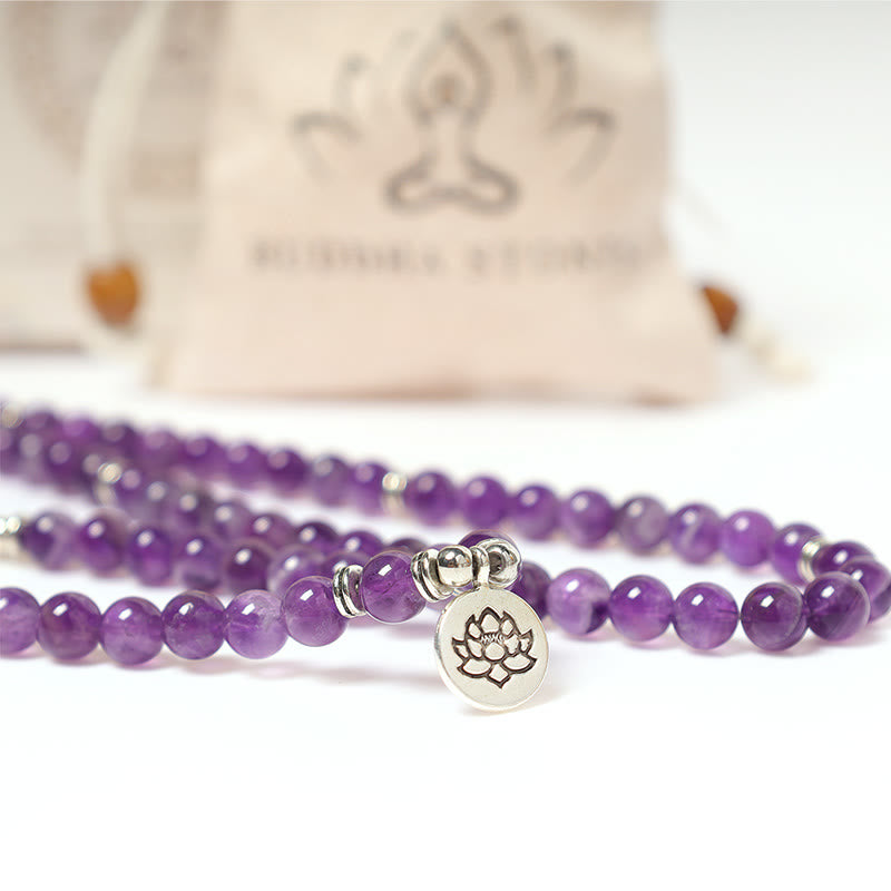 Bransoletka oczyszczająca Mala z Buddha Stones Naturalny Ametyst