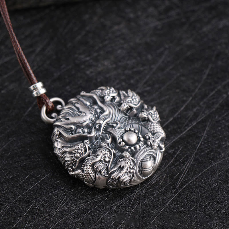 Buddha Stones 999 Srebro Sterling Dziewięć Smoków Bawiących Się Perłą Szczęście Ochrona Naszyjnik Wisiorek