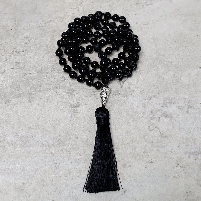 Buddha Stones 108 Mala Czarne Koraliki Onyksowe Naszyjnik Koraliki Modlitwy Medytacji Jogi