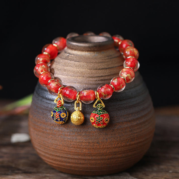 Buddha Stones Złoty Połykający Bestia Rodzina Charm Złota Srebrna Folia Liuli Szklane Koraliki Błogosławieństwa Bransoletka
