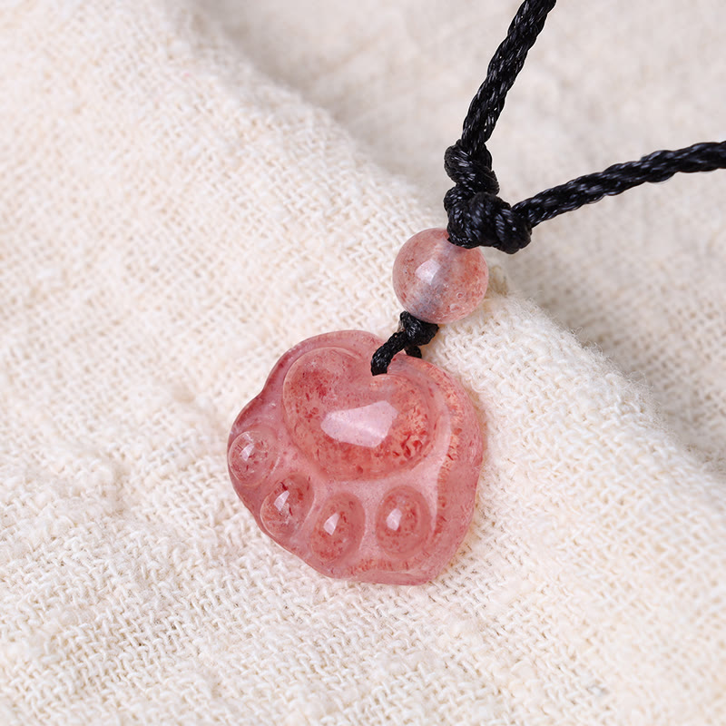 Buddha Stones Kwarc Truskawkowy Piękny Koci Łapa Pazur Uzdrawiający Naszyjnik Wisiorek - image 5