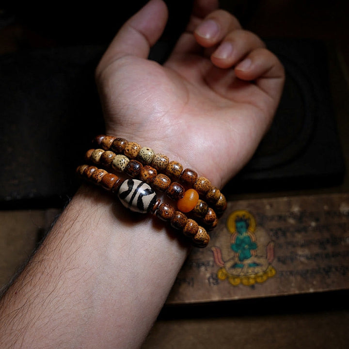 Buddha Stones Tybetańskie Nasiona Bodhi Bursztyn Dzi Koralik Agat Zakiram Bogini Bogactwa Koraliki Bransoletka Potrójnie Owijana