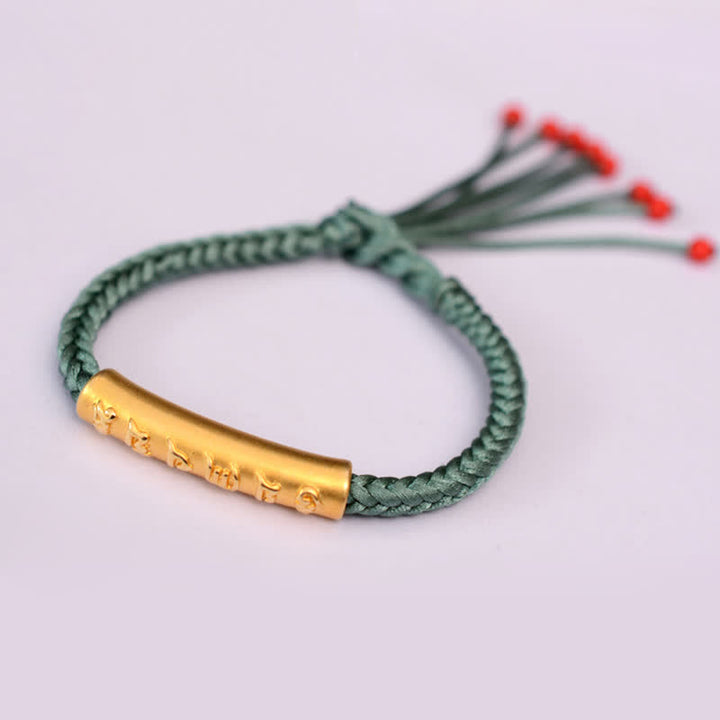 Buddha Stones 999 Srebro Sterling Om Mani Padme Hum Ochrona Siła Bransoletka Sznurkowa
