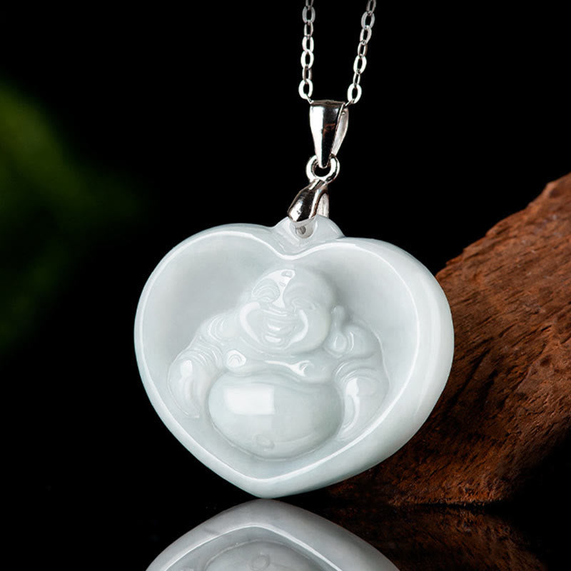 Buddha Stones 925 Srebro Sterling Śmiejący się Budda Biały Jadeit Naszyjnik Wisiorek Błogosławieństwo Szczęścia - image 2