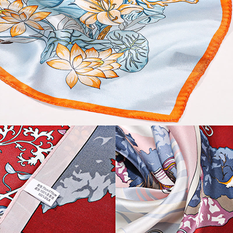 Buddha Stones Scena pasterska Balon na gorące powietrze Wiosenne kwiaty 100% jedwabiu morwowego Chusta na szyję - image 36