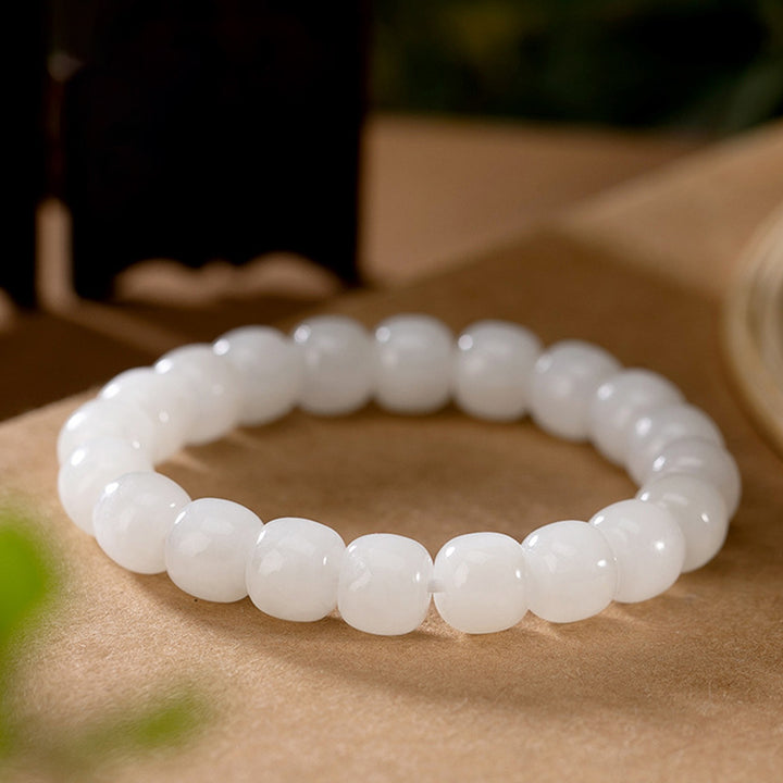 Bransoletka z białego jadeitu z Buddha Stones Hetian, błogosławieństwo szczęścia