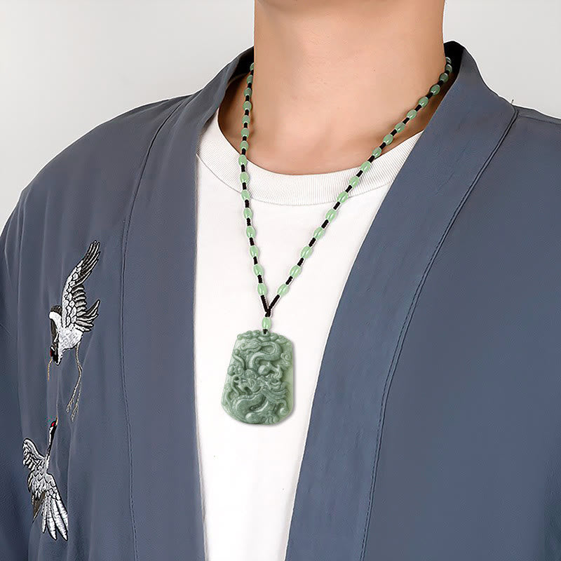 Buddha Stones Rok Smoka Chiński Zodiak Smok Szybujący Jade Ochrona Koraliki Naszyjnik Wisiorek