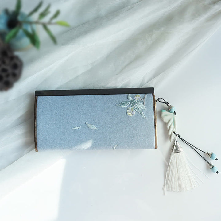 Buddha Stones Kwiat Śliwka Brzoskwinia Bambus Dwustronny haft Duża pojemność Portfel na gotówkę Portfel na zakupy - image 13