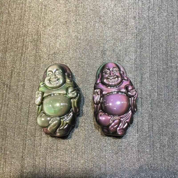 Naturalny tęczowy obsydianowy naszyjnik z wisiorkiem „Śmiejący się Budda” - image 11