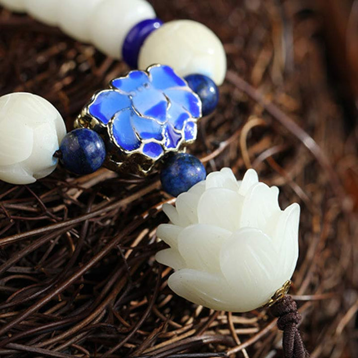 Bransoletka Buddha Stones Biały Bodhi Lotus Mala Focus