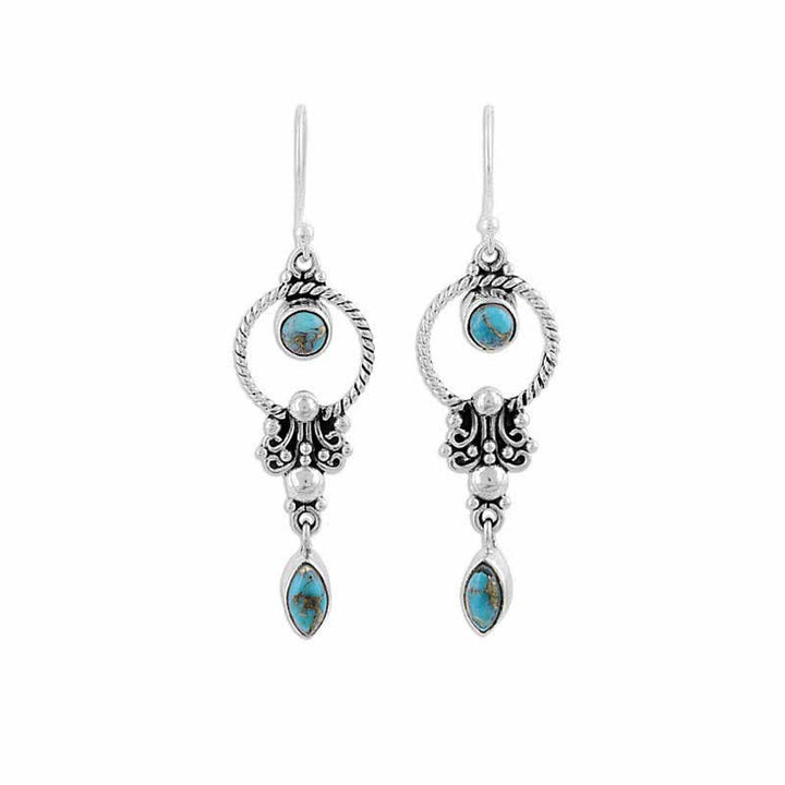 Kolczyki wiszące Buddha Stones 925 Sterling Silver Vintage Turquoise Waterdrop Pattern Balance Drop