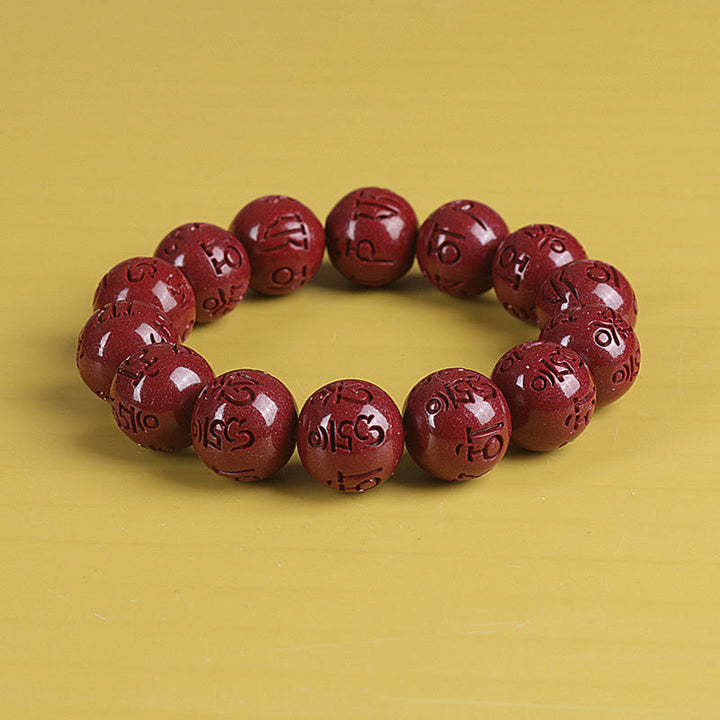 Buddha Stones Naturalne Podwójne PiXiu Cinnabar Om Mani Padme Hum Bogactwo Szczęście Koralikowa Bransoletka