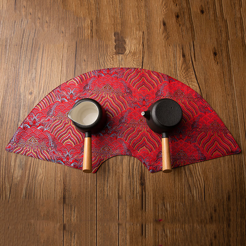 Podkładka pod Buddha Stones Vintage Sea Wave Bamboo Plum Blossom, podkładka pod kubek z haftem Kung Fu Tea Mat