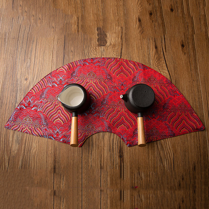 Podkładka pod Buddha Stones Vintage Sea Wave Bamboo Plum Blossom, podkładka pod kubek z haftem Kung Fu Tea Mat