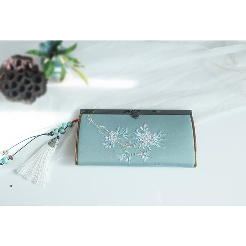 Buddha Stones Kwiat Śliwka Brzoskwinia Bambus Dwustronny haft Duża pojemność Portfel na gotówkę Portfel na zakupy - image 17