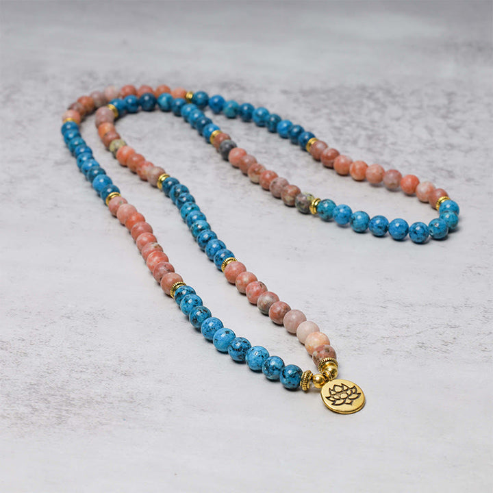 Buddha Stones 108 Mala Koraliki Apatyt Czerwony Kamień Lotos Medytacja Modlitwa Bransoletka Koraliki