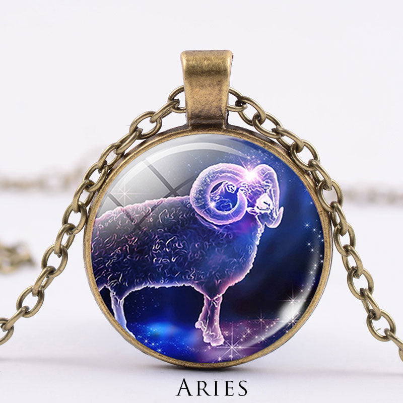 12 konstelacji zodiaku Księżyc Gwiaździste niebo Ochrona Błogosławieństwo Naszyjnik Wisiorek