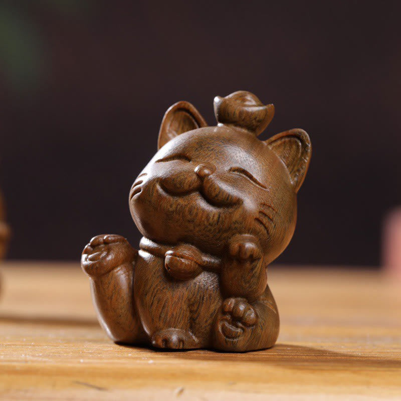 Buddha Stones Miniaturowe Zielone Sztabki Sandałowe Szczęśliwy Kot Rzeźbiony Dekoracja Biurka Pokoju - image 15