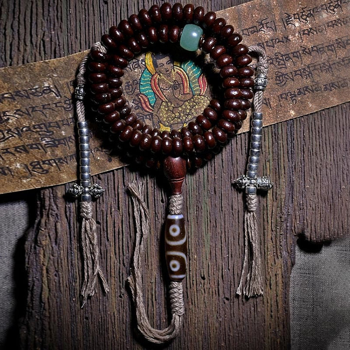 Buddha Stones Naturalne Tybet 108 Mala Koraliki Fioletowe Nasiona Bodhi Trójoki Koralik Dzi Miedziana Bransoletka Harmonii Dorje