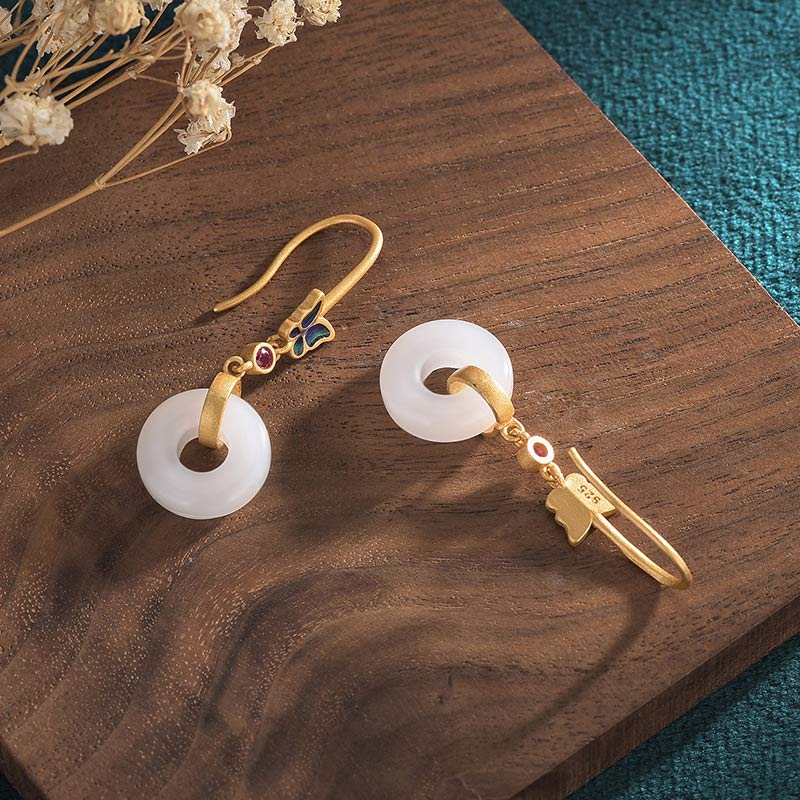 Kolczyki FengShui White Jade Butterfly Fortune