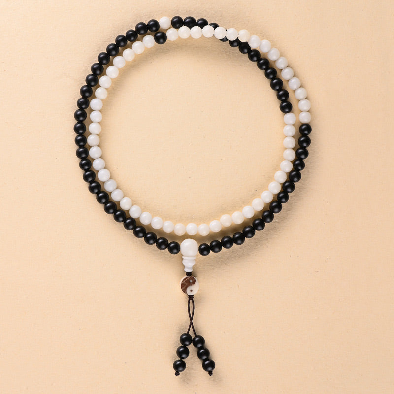 Buddha Stones Hebanowy Naszyjnik Ochronny YinYang Mala