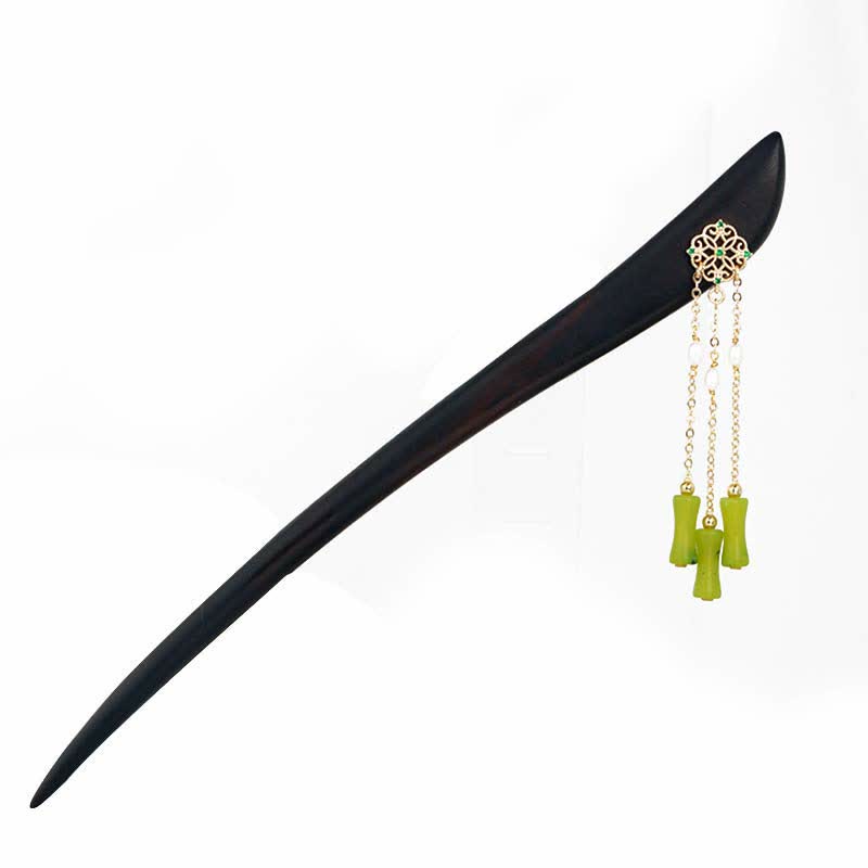 Buddha Stones Naturalny Peridot Drewno Hebanowe Miłość Frędzle Spinka Do Włosów