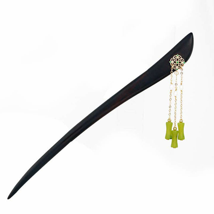 Buddha Stones Naturalny Peridot Drewno Hebanowe Miłość Frędzle Spinka Do Włosów
