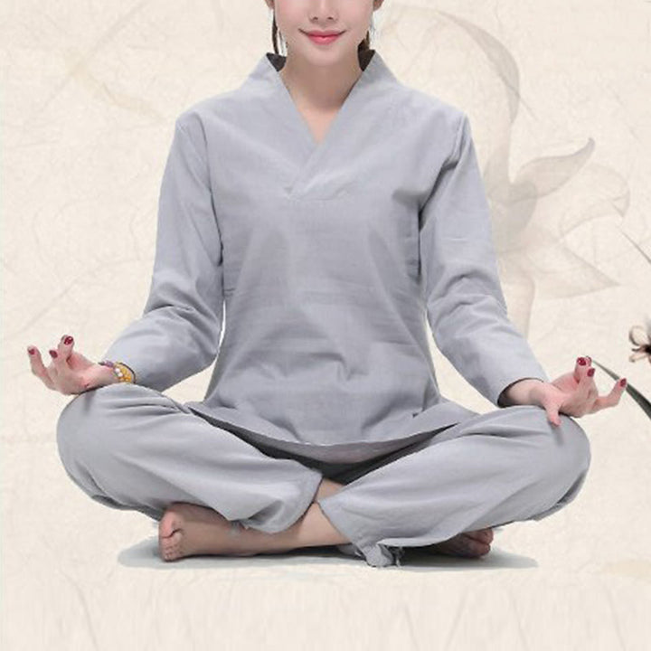 Buddha Stones Zen Praktyka Joga Medytacja Modlitwa Dekolt w serek Projekt Jednolita Bawełna Lniana Odzież Damska Zestaw - image 8