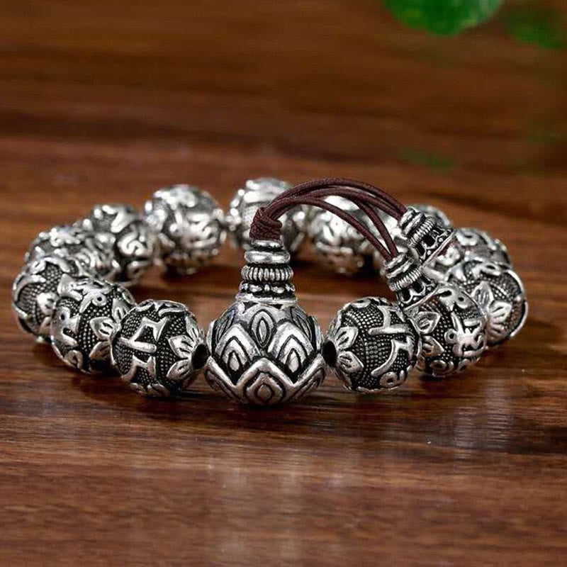 Buddha Stones Tybetańskie Om Mani Padme Hum Rzeźbione Koraliki Amulet Bransoletka