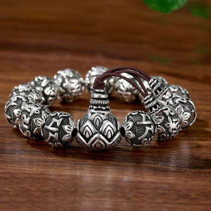 Buddha Stones Tybetańskie Om Mani Padme Hum Rzeźbione Koraliki Amulet Bransoletka