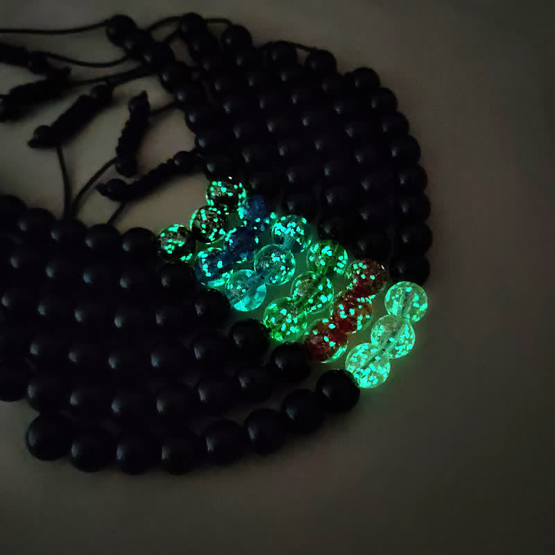 Bransoletka Buddha Stones Black Obsidian Luminous Glowstone Strength