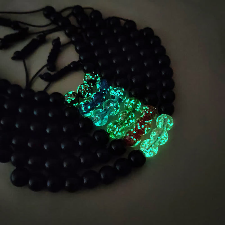 Bransoletka Buddha Stones Black Obsidian Luminous Glowstone Strength