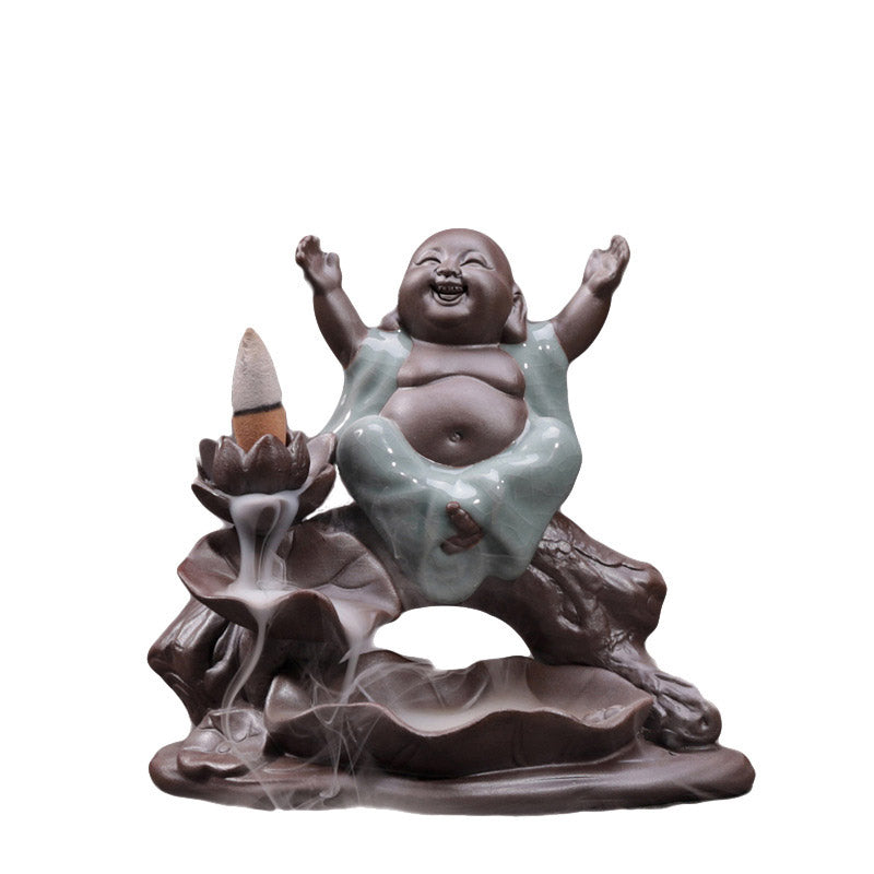 Buddha Stones Mały Mnich Ceramiczny Lotos Błogosławieństwo Kadzielnica Dekoracja