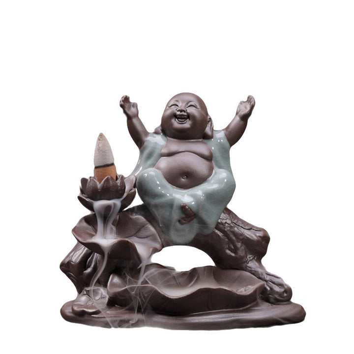 Buddha Stones Mały Mnich Ceramiczny Lotos Błogosławieństwo Kadzielnica Dekoracja
