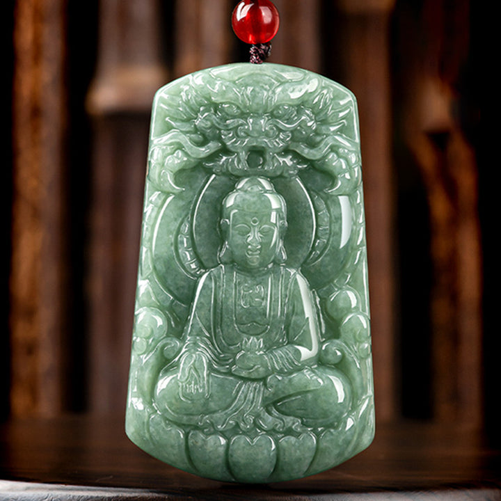 Buddha Stones Tathagata Budda Smok Jadeit Amulet Naszyjnik ze sznurka Spokój
