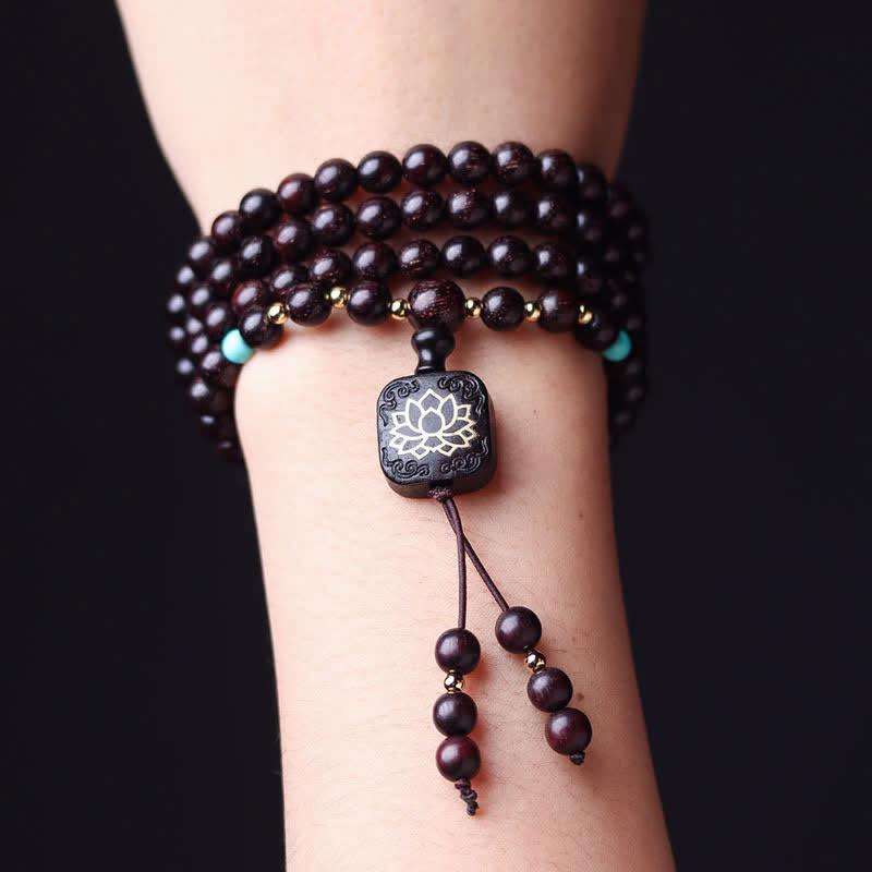 Buddha Stones 108 Mala Koraliki Tybetańskie Małe Liście Czerwone Drzewo Sandałowe Bransoletka Równowagi Lotosu