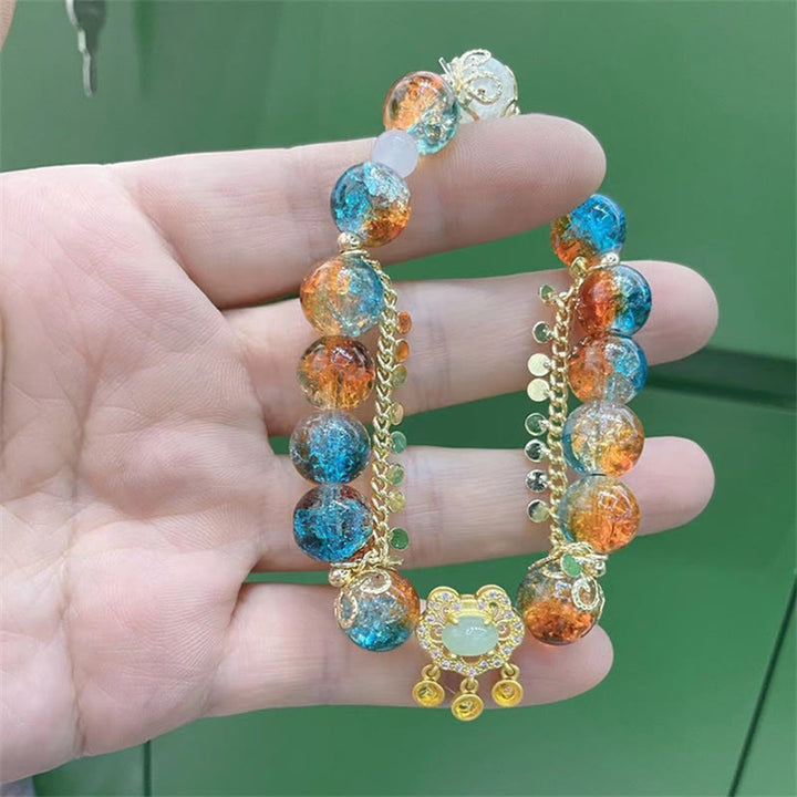 Buddha Stones Kolorowe Koraliki Szklane Liuli Chińskie Zamki Bransoletka Fortuna