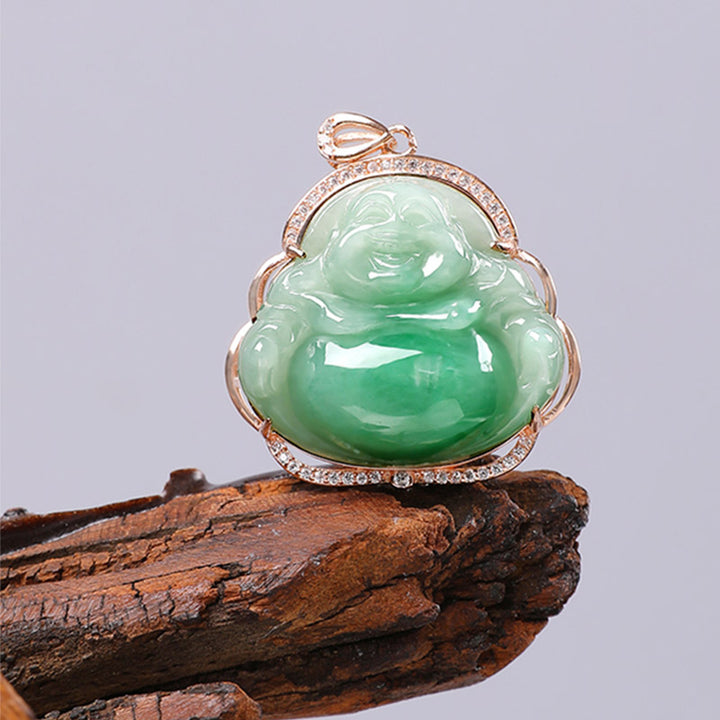925 Srebrny naszyjnik z naturalnym jadeitem i śmiejącym się Buddą, łańcuszek z wisiorkiem - image 9