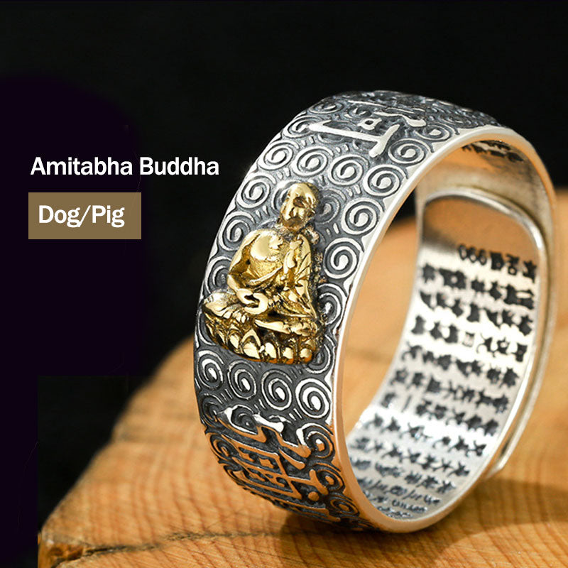 Buddha Stones Chiński Zodiak Natal Budda Bogactwo Szczęście Regulowany Pierścień